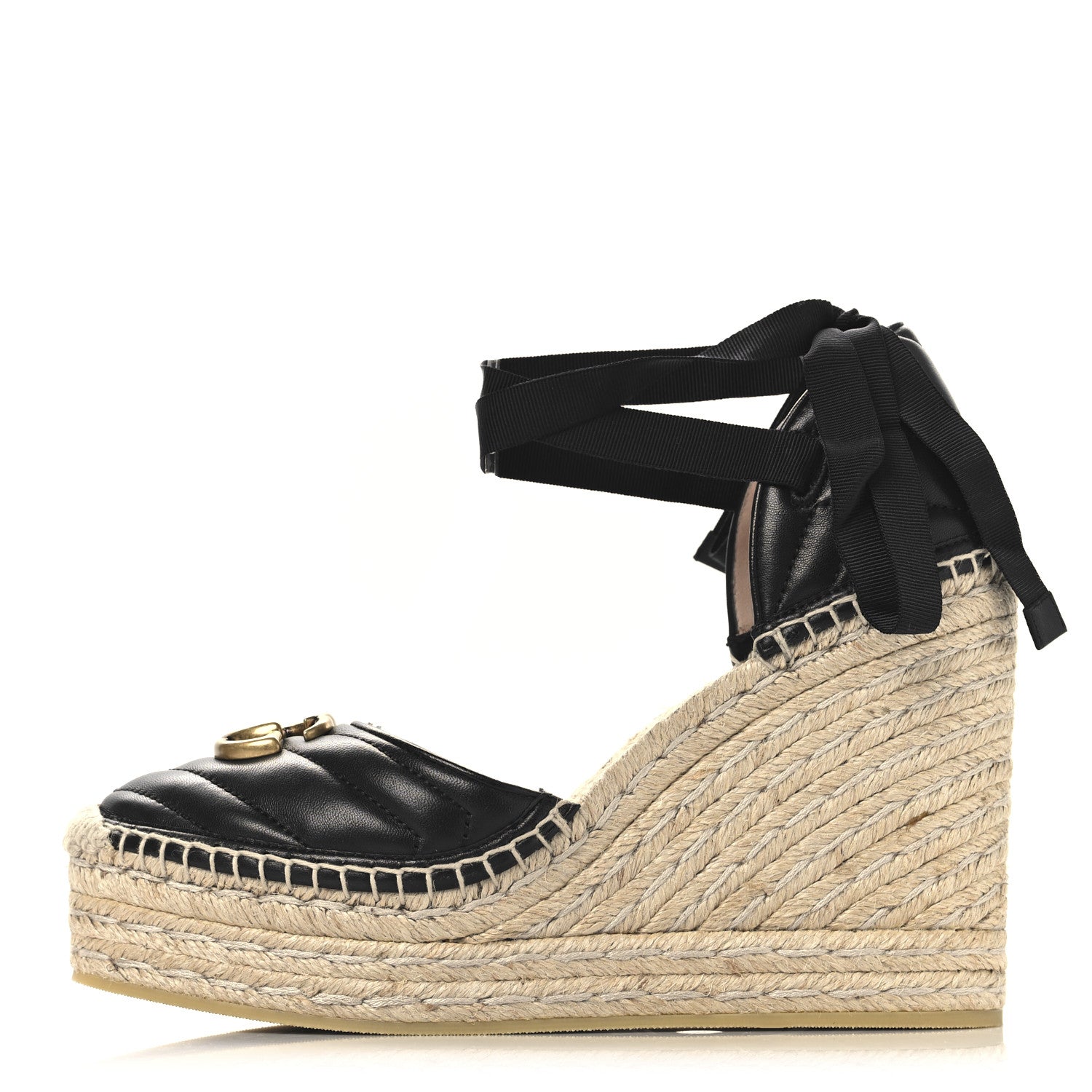 Gucci Nappa Matelasse GG Marmont Ankle Wrap Platform 35/120mm Espadrille Wedges 40.5 Black 1 of 10