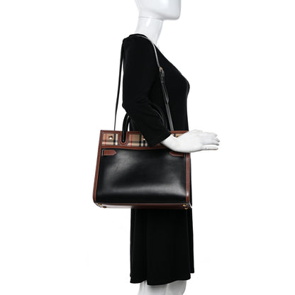Burberry Calfskin Vintage Check Small Two Handle Title Bag Black 2 of 14