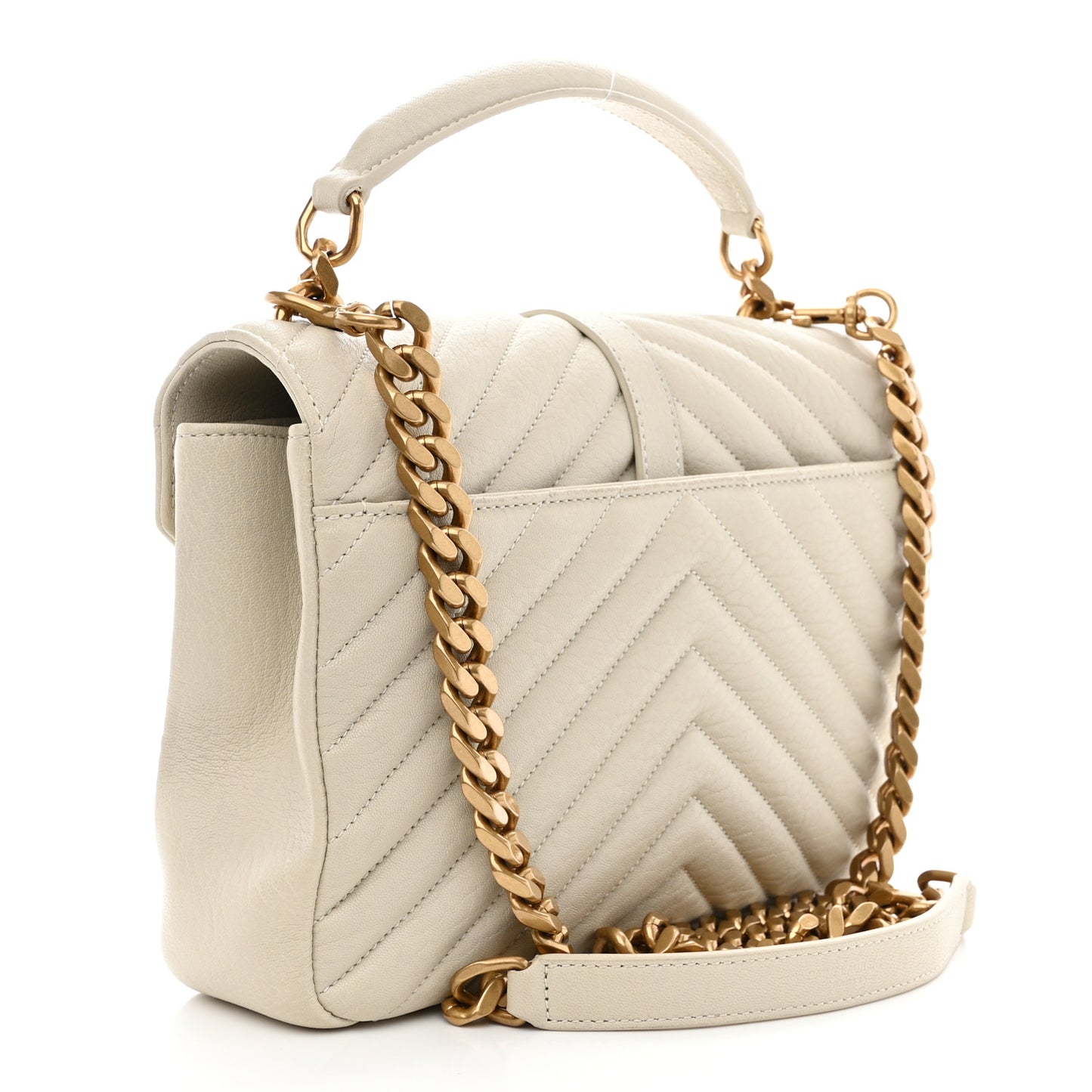 Sheepskin Matelasse Chevron Monogram Medium College Bag Crema Soft