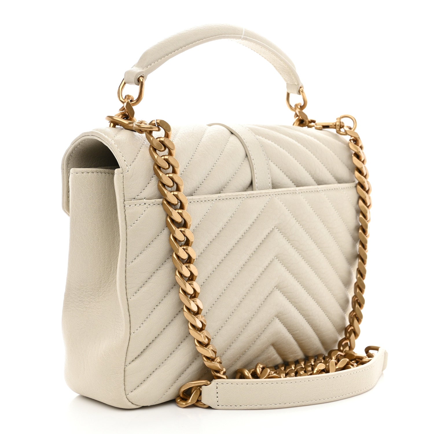Saint Laurent Sheepskin Matelasse Chevron Monogram Medium College Bag Crema Soft 3 of 14