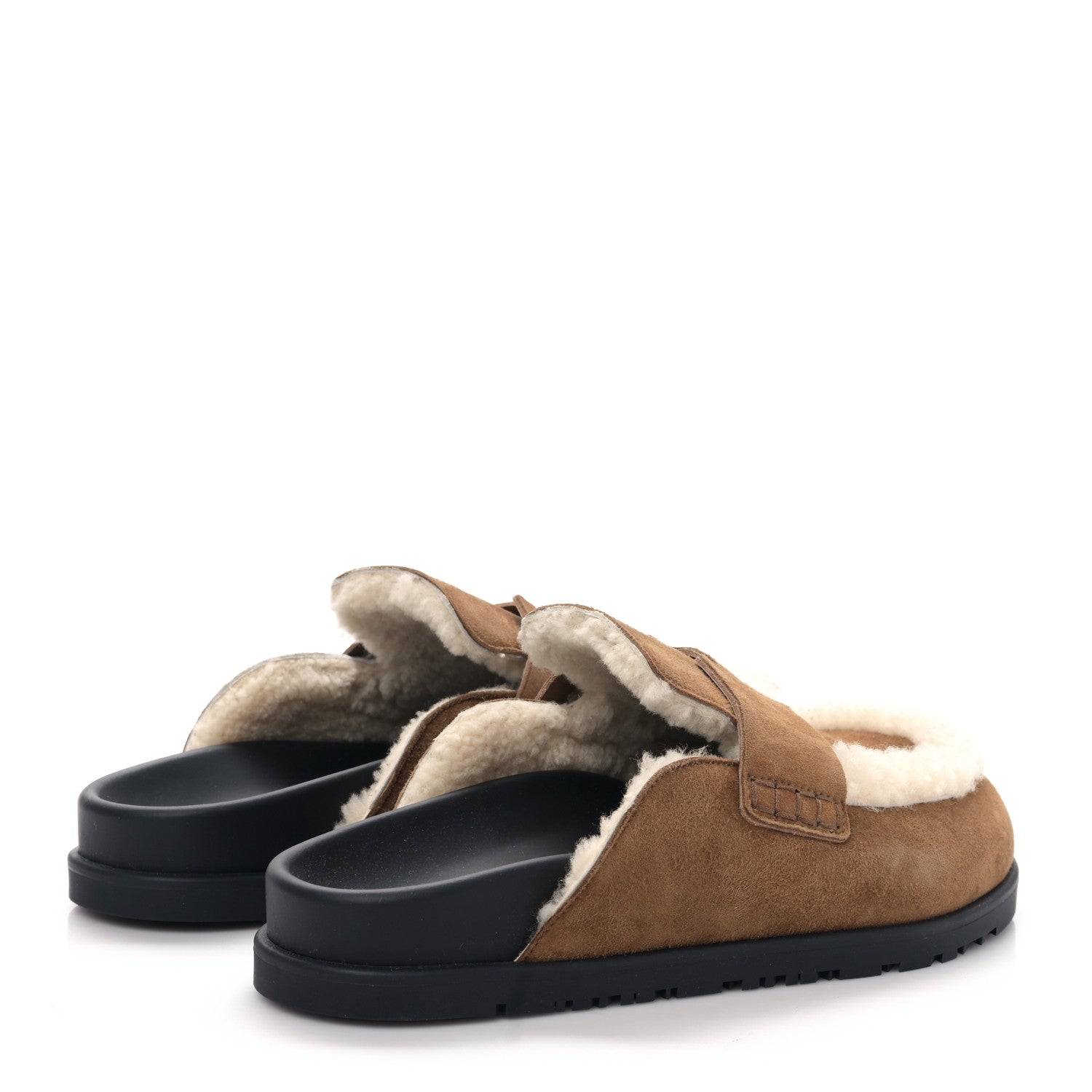 Hermes Suede Goatskin Shearling Go Mules 38 Brun Frume Ecru 4 of 9