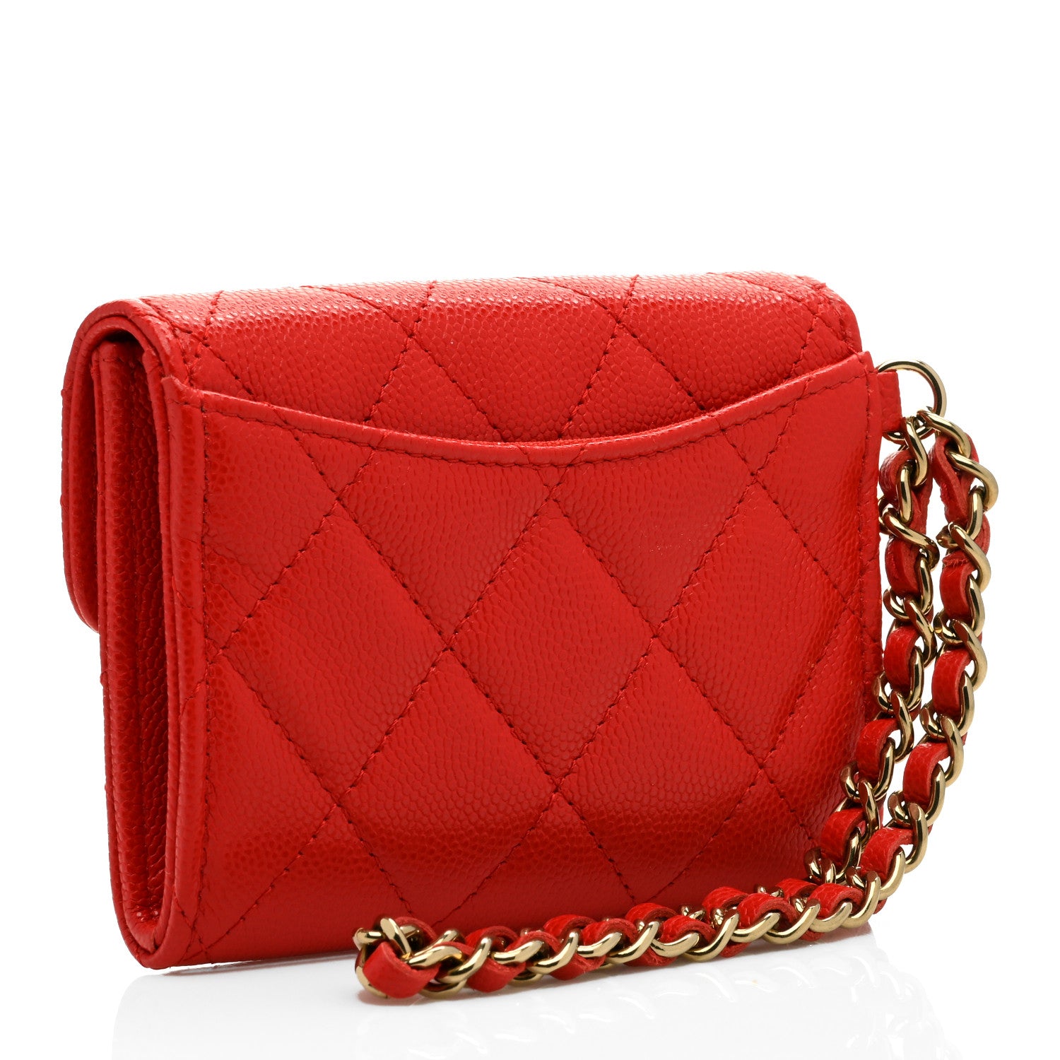 Chanel Caviar Quilted Flap Card Holder Chain Wristlet Red 3 of 7