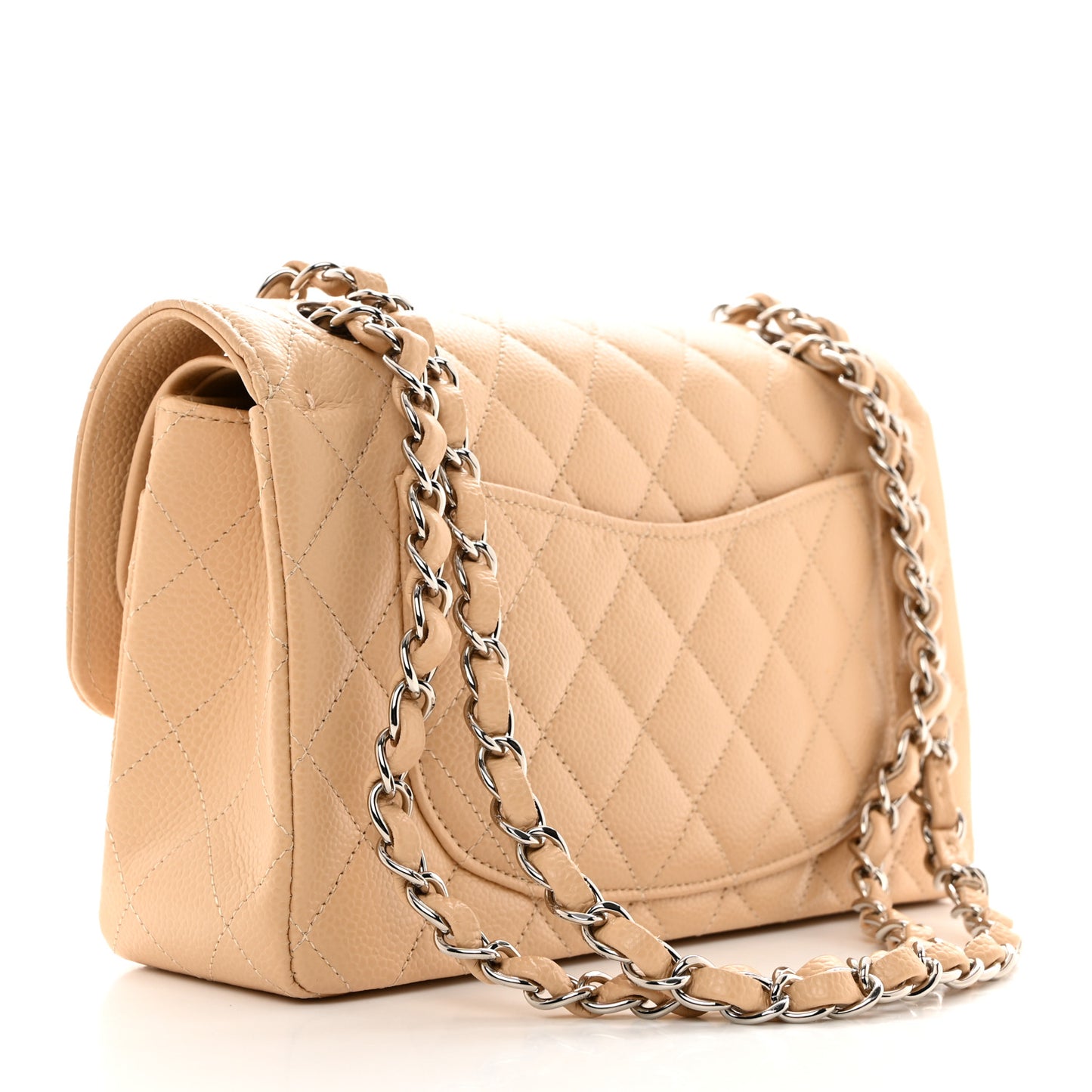 Caviar Quilted Small Double Flap Beige