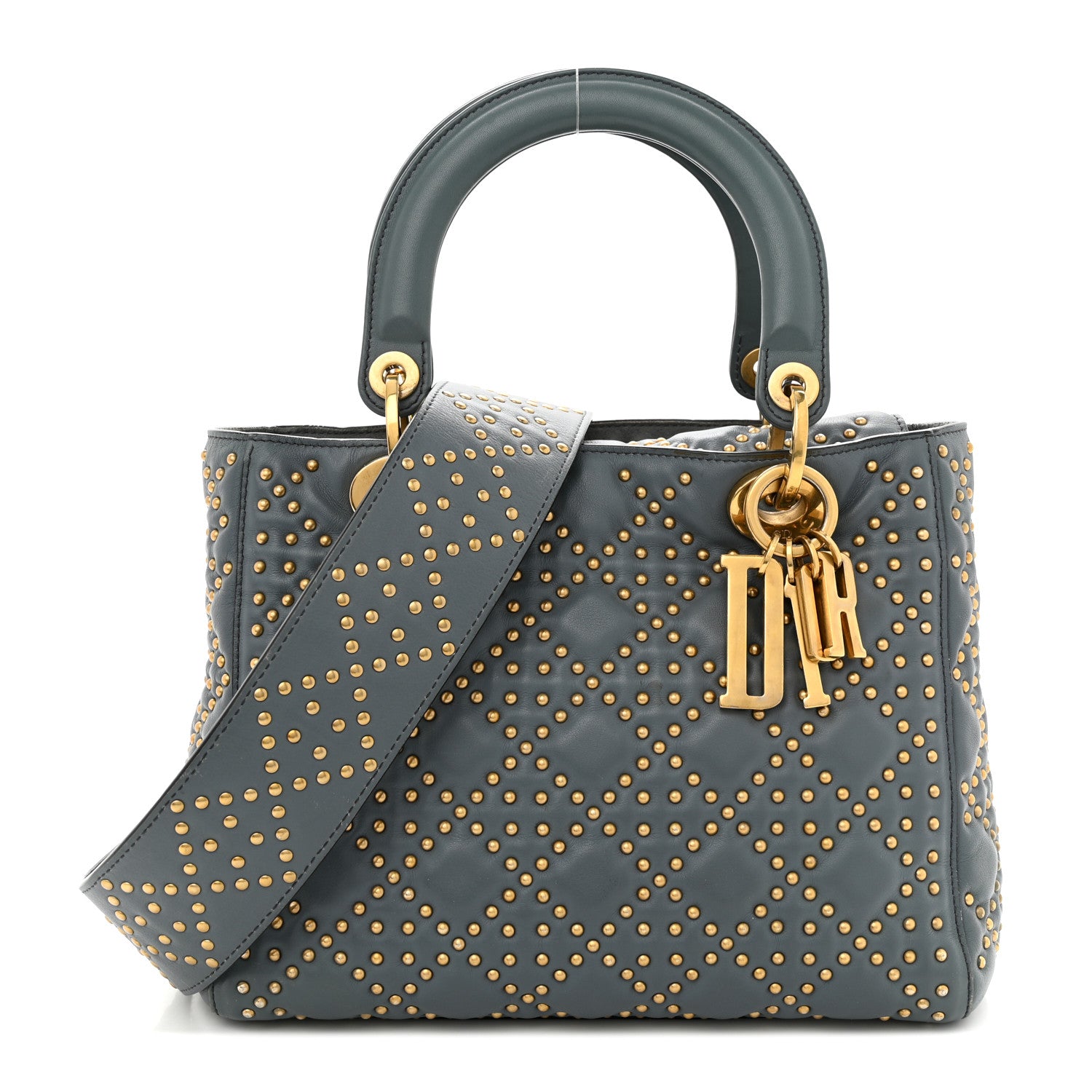 Christian Dior Calfskin Cannage Studded Medium Supple Lady Dior Grey 1 of 16