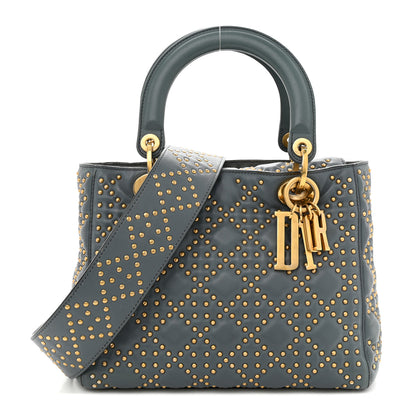 Christian Dior Calfskin Cannage Studded Medium Supple Lady Dior Grey 1 of 16