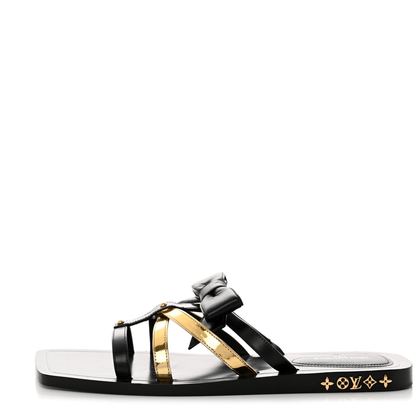 Metallic Calfskin Peplum Flat Sandals 39 Black Gold