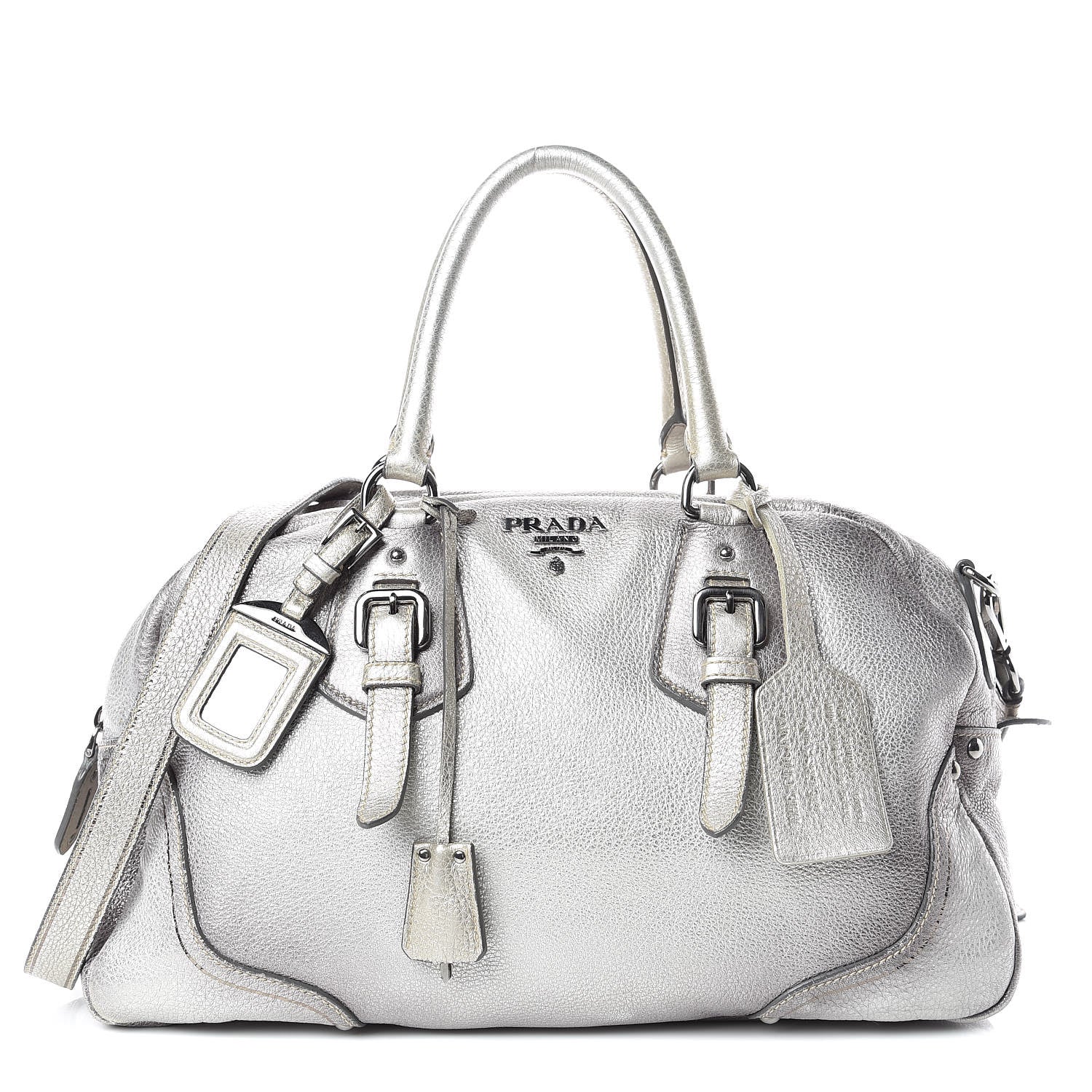 Prada Cervo Lux Bowler Bag Argento 1 of 20