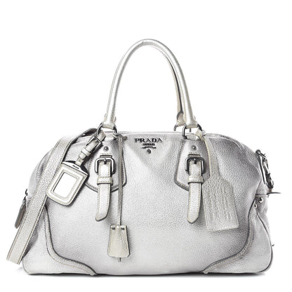 Prada Cervo Lux Bowler Bag Argento 1 of 20