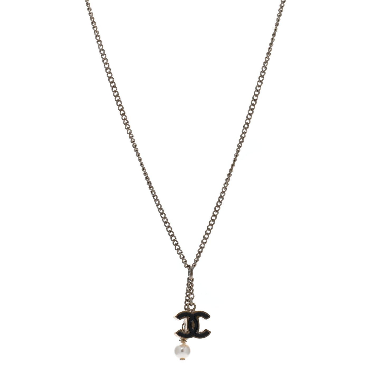 Enamel Pearl CC Necklace Black Gold