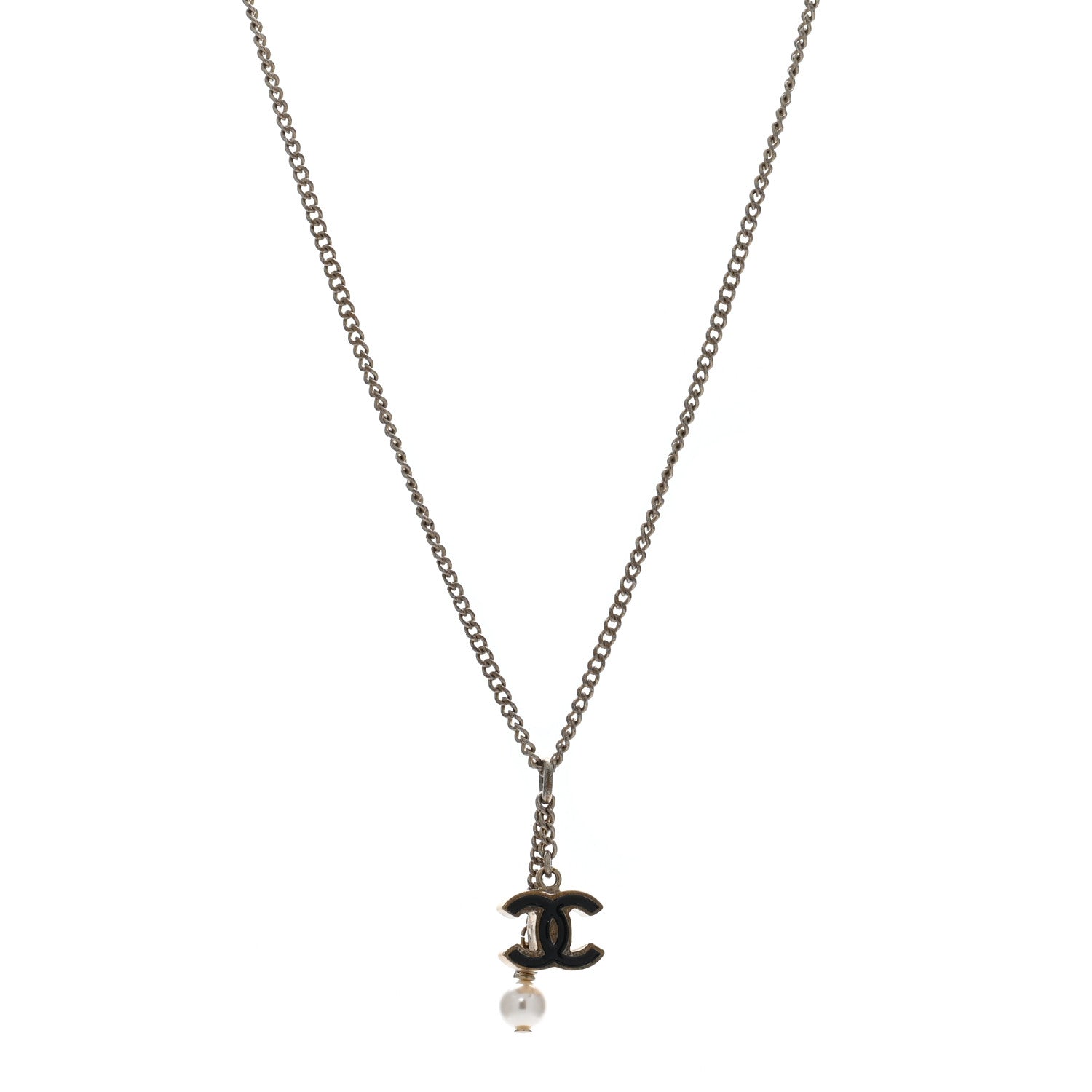 Chanel Enamel Pearl CC Necklace Black Gold 1 of 5