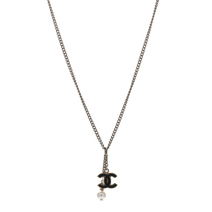 Chanel Enamel Pearl CC Necklace Black Gold 1 of 5