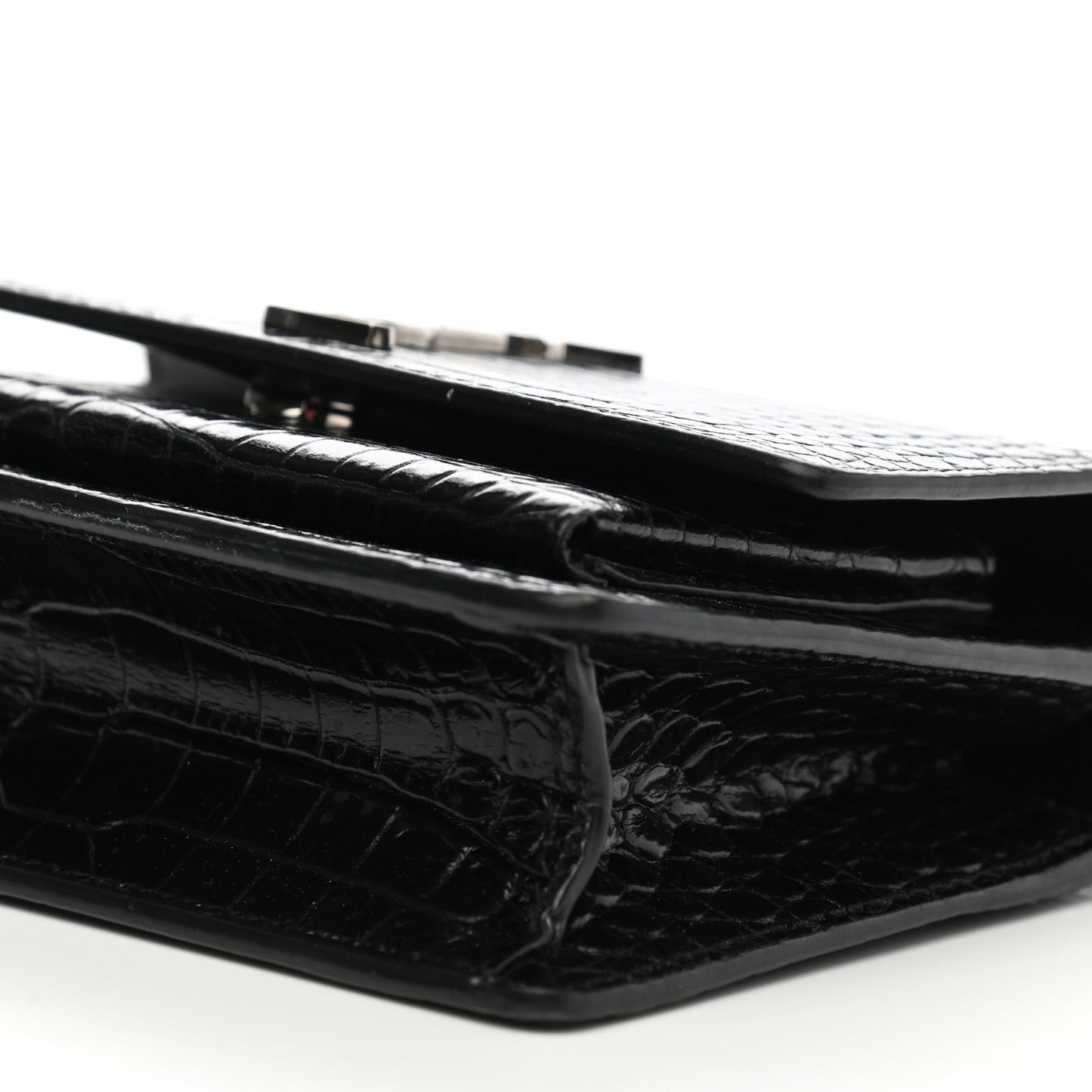 Calfskin Crocodile Embossed Monogram Sunset Chain Wallet Black