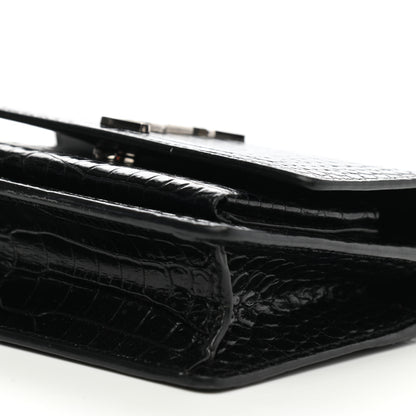 Saint Laurent Calfskin Crocodile Embossed Monogram Sunset Chain Wallet Black 9 of 10
