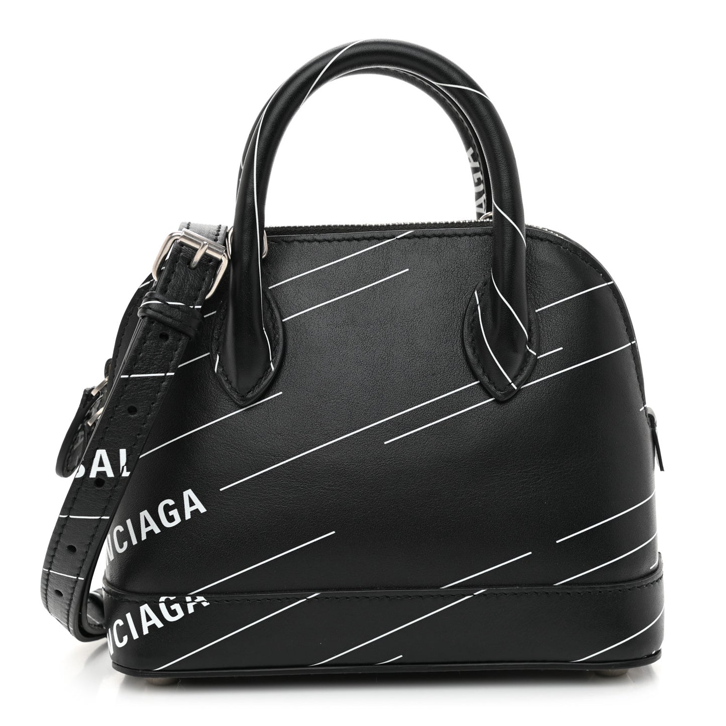 Calfskin Logo Print XXS Ville Top Handle Bag Black White