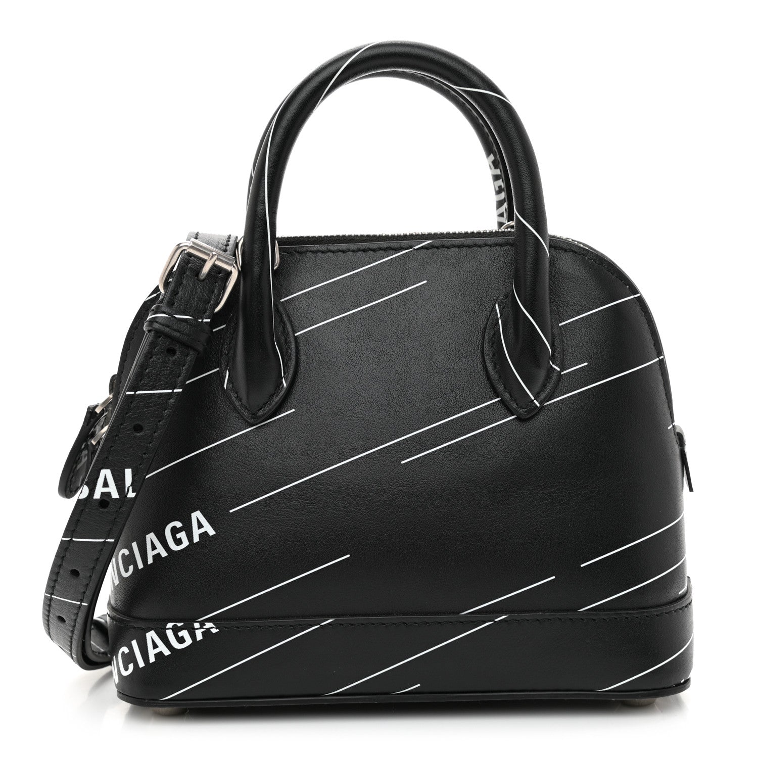 Balenciaga Calfskin Logo Print XXS Ville Top Handle Bag Black White 1 of 9