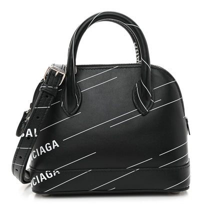 Balenciaga Calfskin Logo Print XXS Ville Top Handle Bag Black White 1 of 9