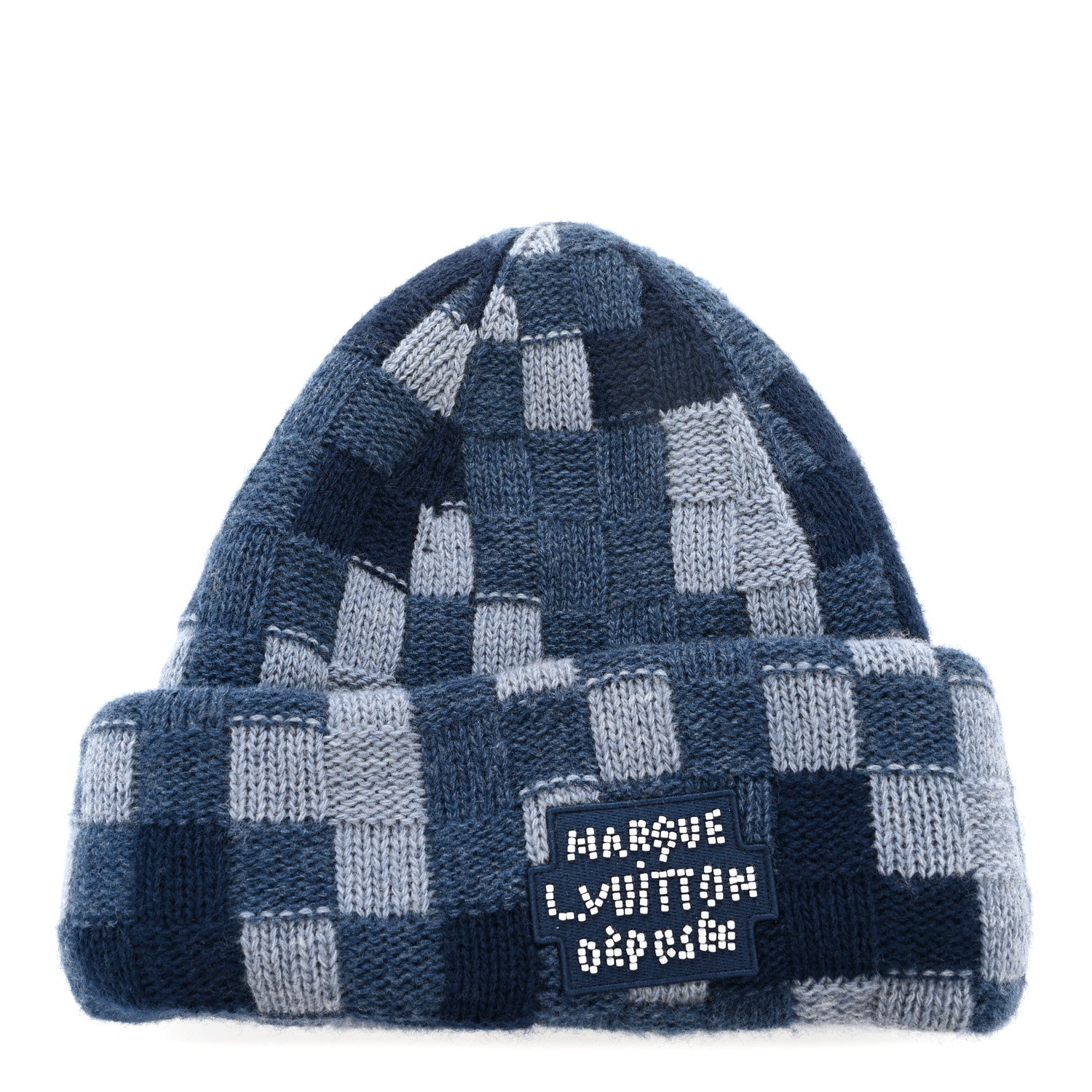 Louis Vuitton Damier Wool LV Crush Damoflage Beanie Denim Blue 1 of 6
