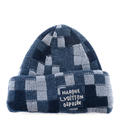 Louis Vuitton Damier Wool LV Crush Damoflage Beanie Denim Blue 1 of 6
