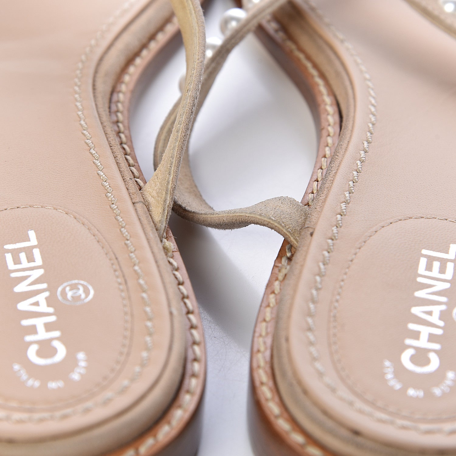 Chanel Suede Pearl Thong Sandals 39 Beige 12 of 19