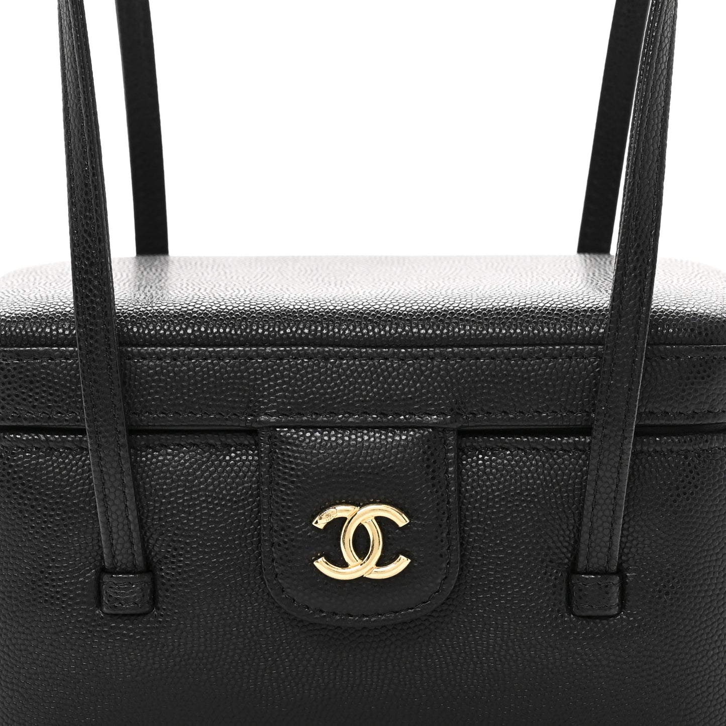 Shiny Caviar Preppy Coco Long Vanity With Strap Black