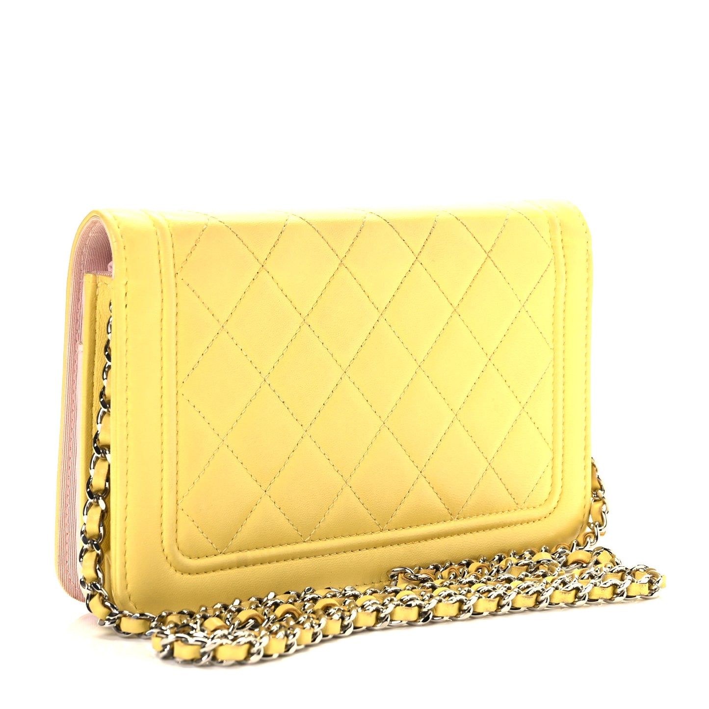 Lambskin Quilted Wallet on Chain WOC Yellow