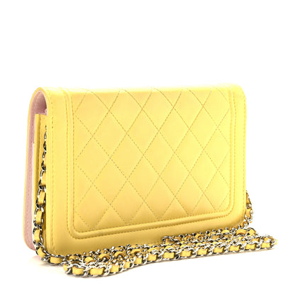 Chanel Lambskin Quilted Wallet on Chain WOC Yellow 3 of 10
