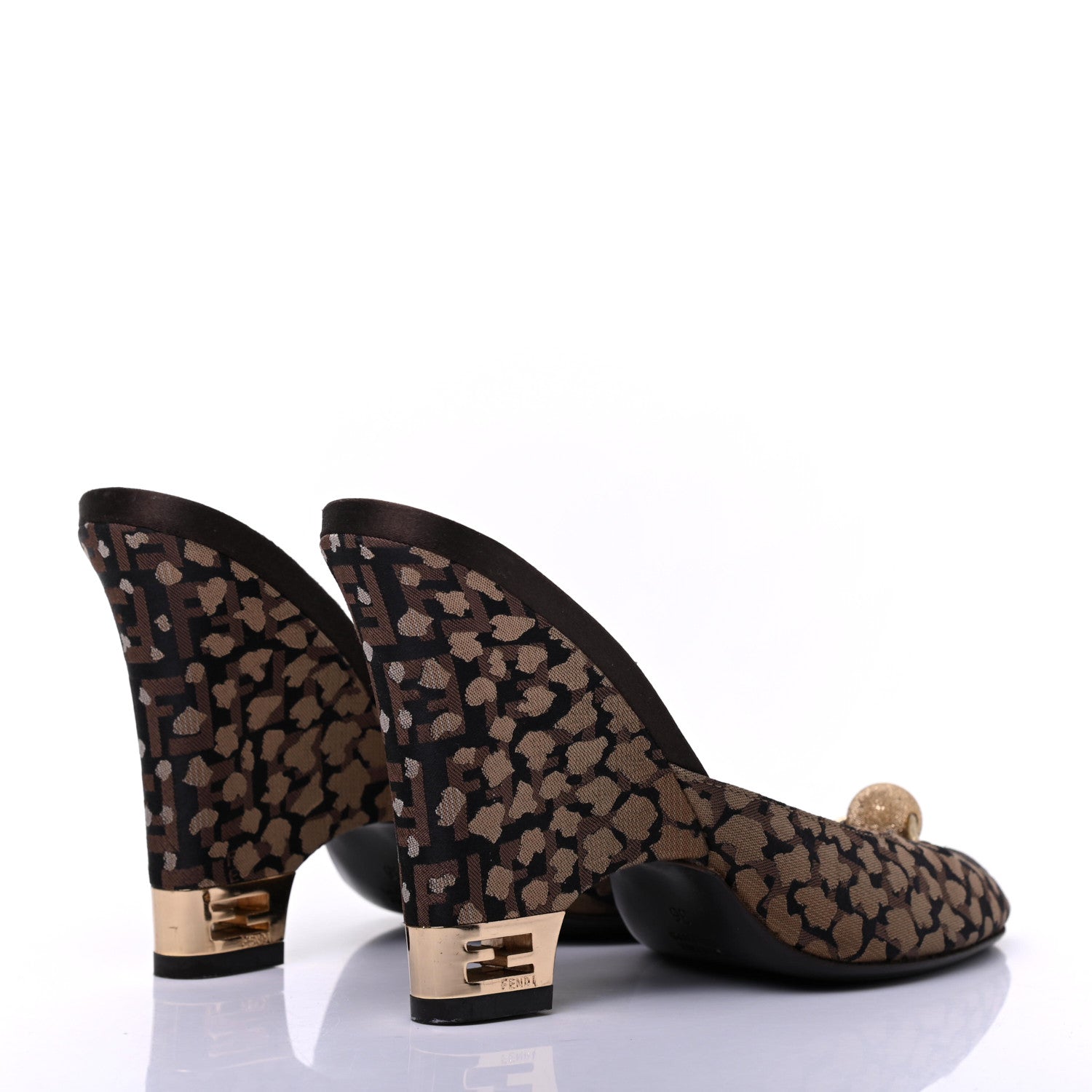 Fendi Fabric FF Wedge Mules 36 Black Brown 4 of 14