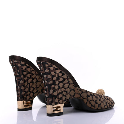 Fendi Fabric FF Wedge Mules 36 Black Brown 4 of 14