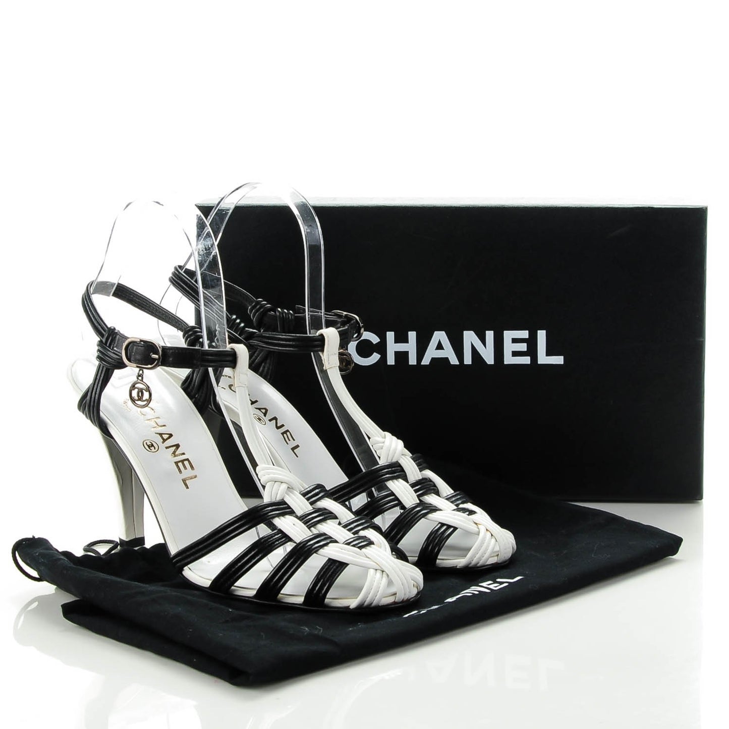 Lambskin Sandals Heels 38.5 White Black