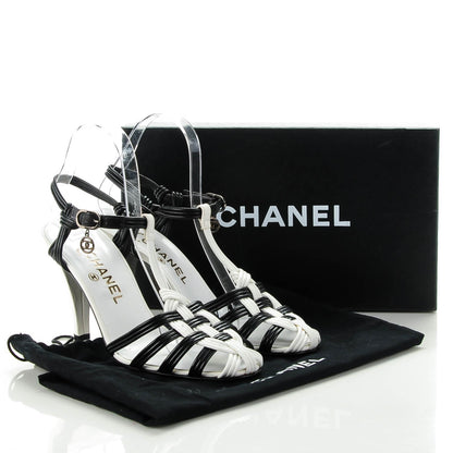 Chanel Lambskin Sandals Heels 38.5 White Black 5 of 7