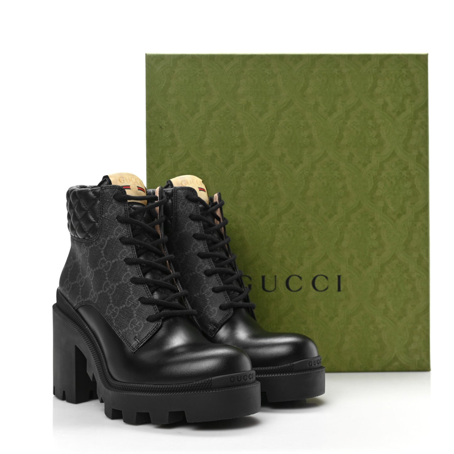 Apollo Calfskin GG Supreme Nappa Samoa Quilted Lace Up Ankle Boots 38 Black