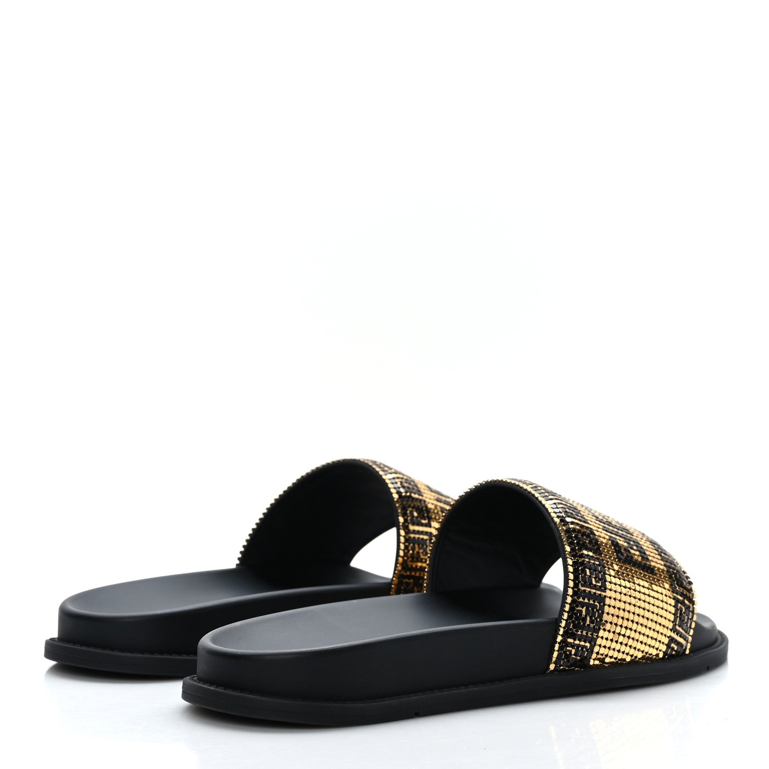 Versace X FENDI Metal Chainmail Mesh Pool Slides 42 Gold Black 4 of 8