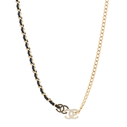 Chanel Metal Calfskin Crystal Double CC Short Necklace Black Gold 1 of 6