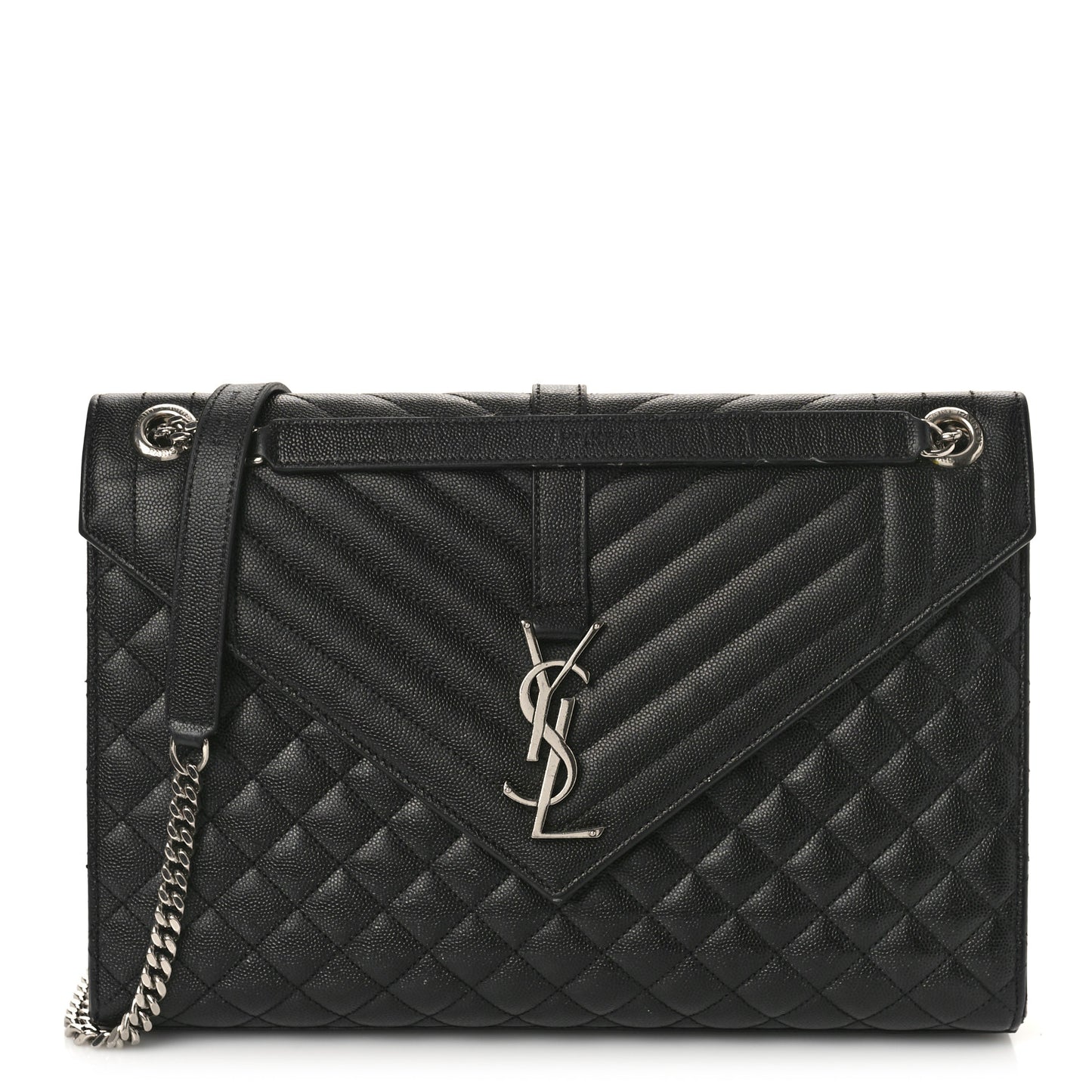 Grain De Poudre Textured Mixed Matelasse Large Triquilt Monogram Satchel Black