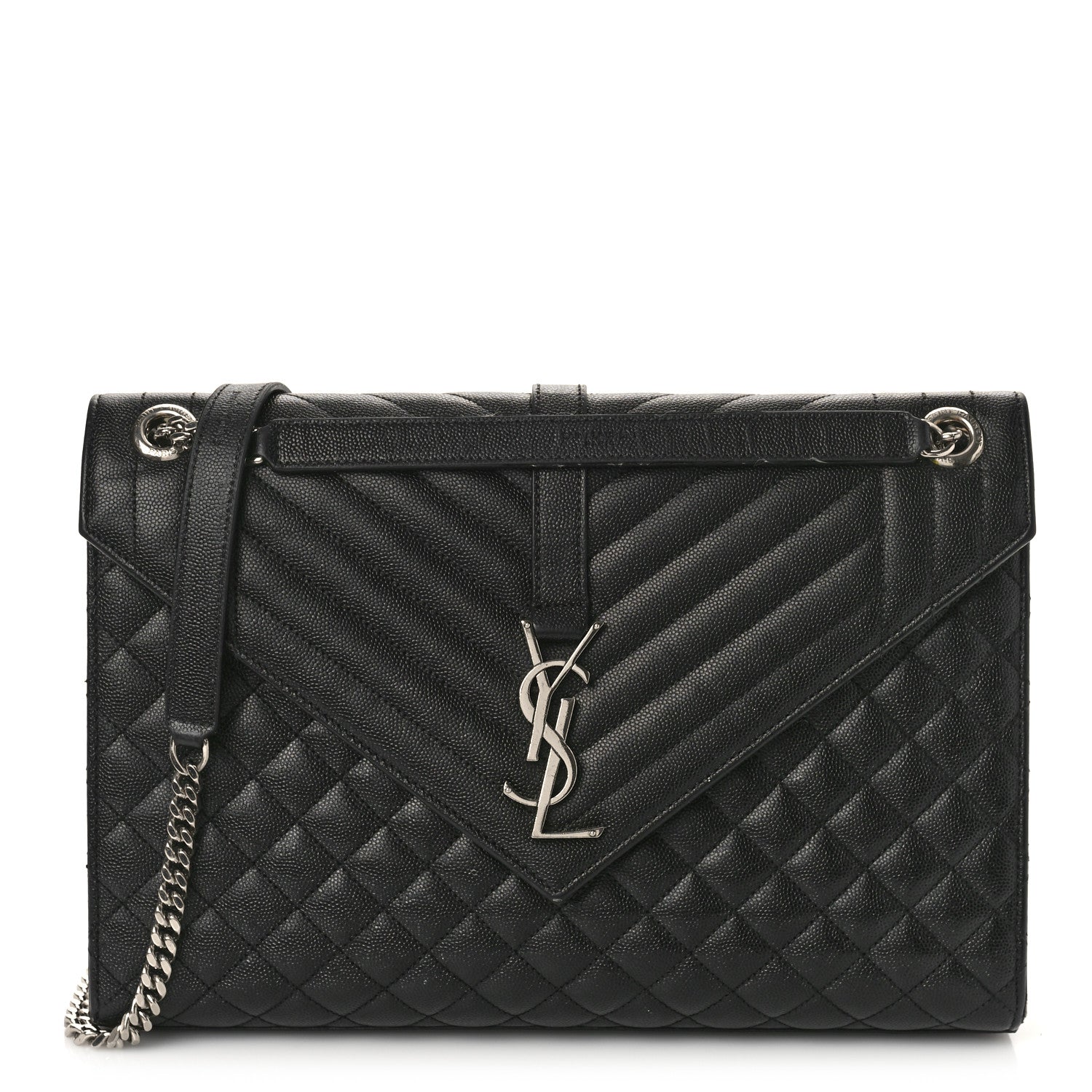 Saint Laurent Grain De Poudre Textured Mixed Matelasse Large Triquilt Monogram Satchel Black 1 of 19