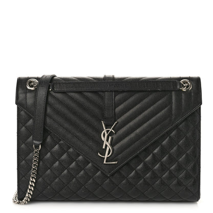 Saint Laurent Grain De Poudre Textured Mixed Matelasse Large Triquilt Monogram Satchel Black 1 of 19