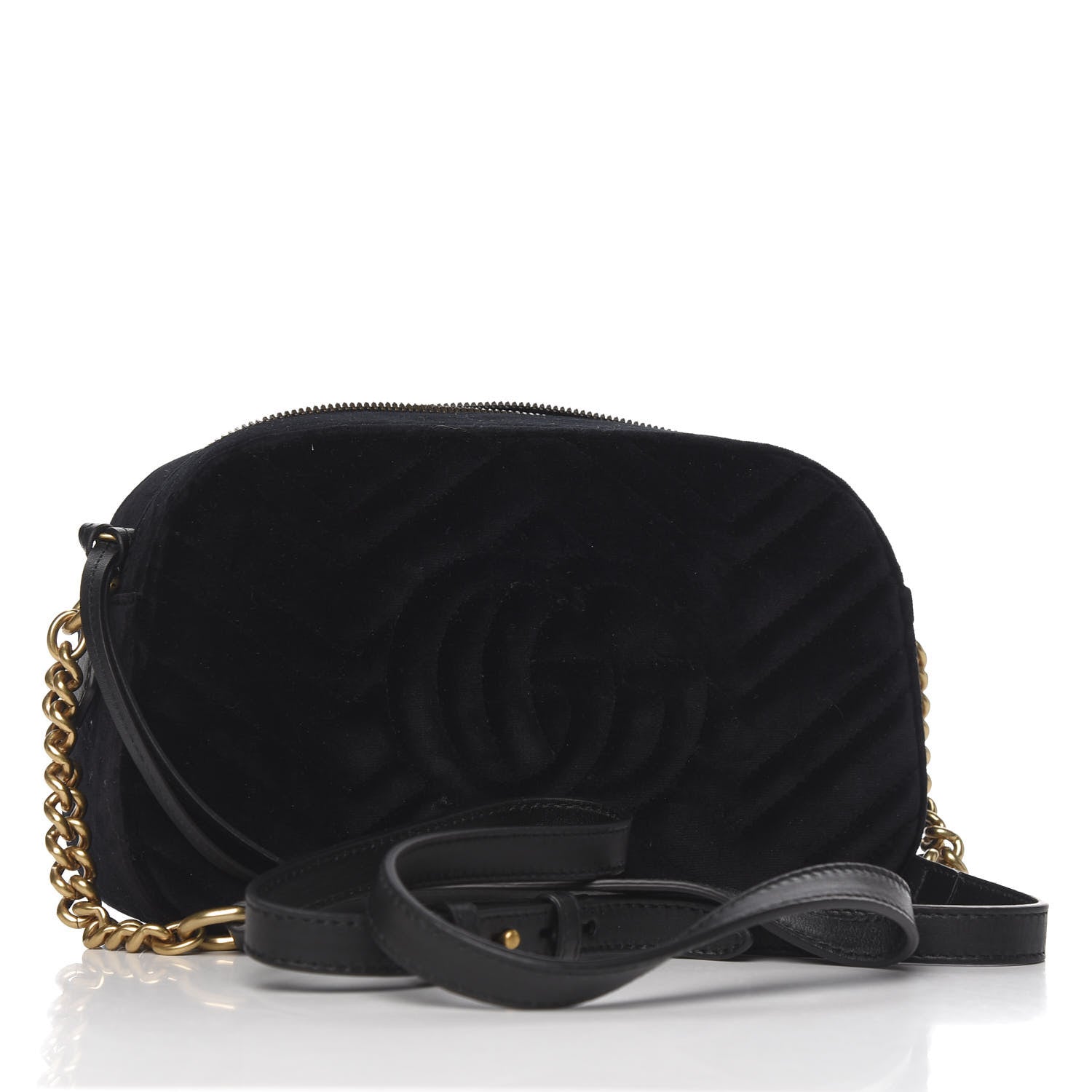 Gucci Velvet Matelasse Deer Embroidered Small GG Marmont Chain Shoulder Bag Black 2 of 9