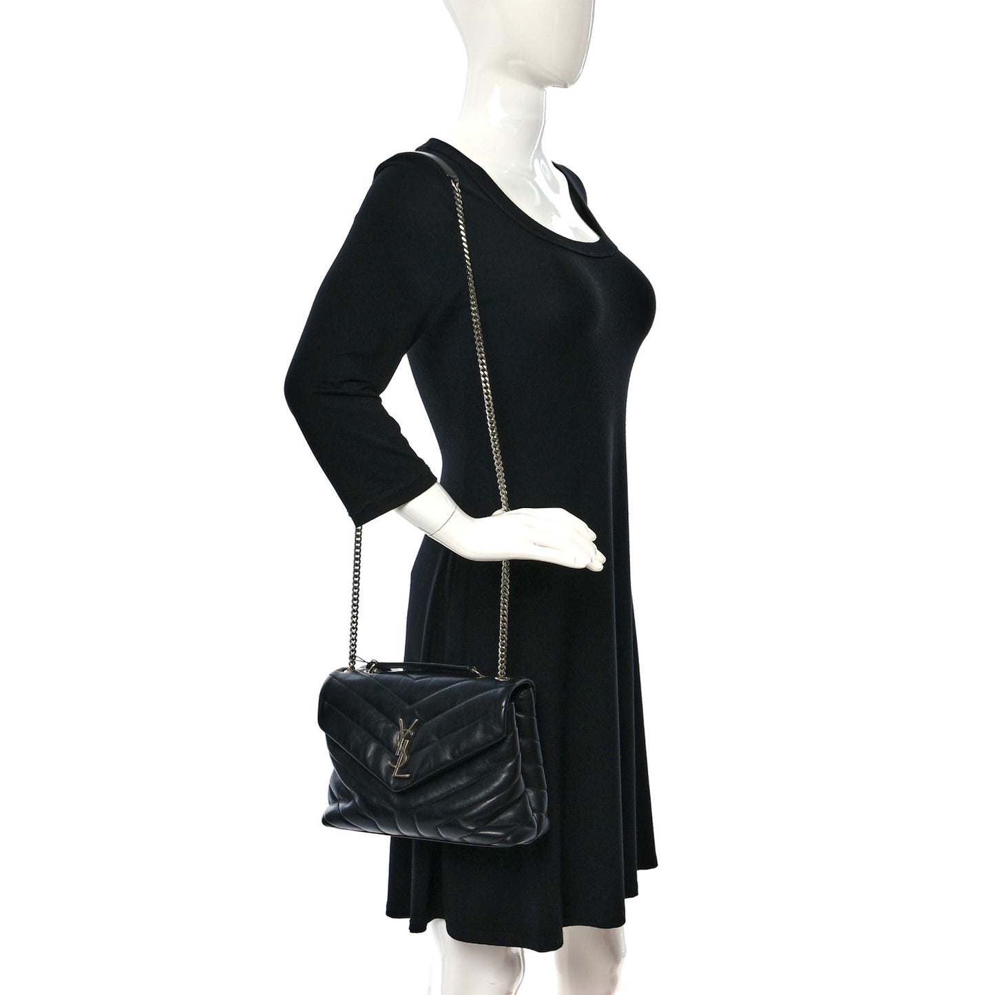 Calfskin Y Quilted Monogram Small Loulou Chain Satchel Black