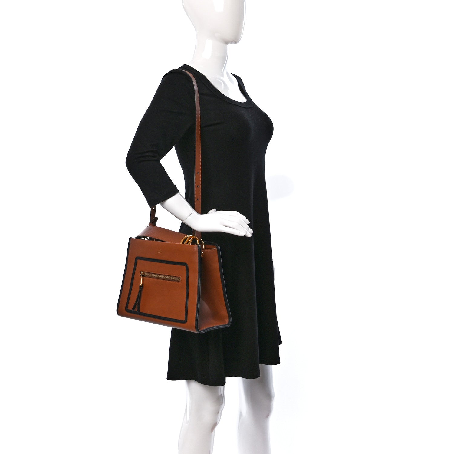 Fendi Vitello Century Opaco F is Fendi Bi-Color Small Runaway Satchel Corteccia Black 2 of 10