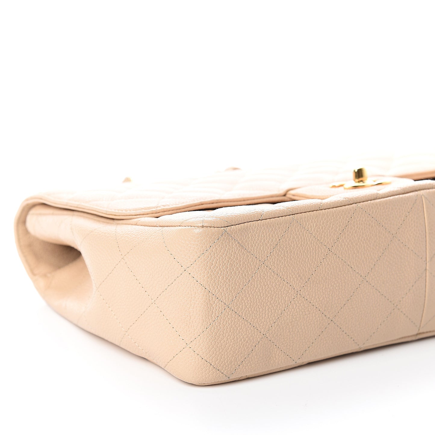 Caviar Quilted Jumbo Single Flap Beige Clair