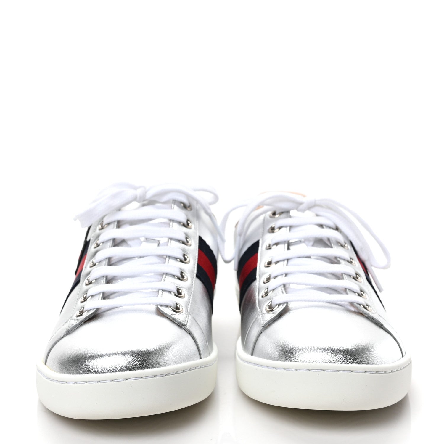 Gucci Metallic Nappa Silk Ayers Web Embroidered Womens Ace Sneakers 39 Silver 2 of 10