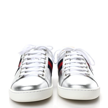 Gucci Metallic Nappa Silk Ayers Web Embroidered Womens Ace Sneakers 39 Silver 2 of 10