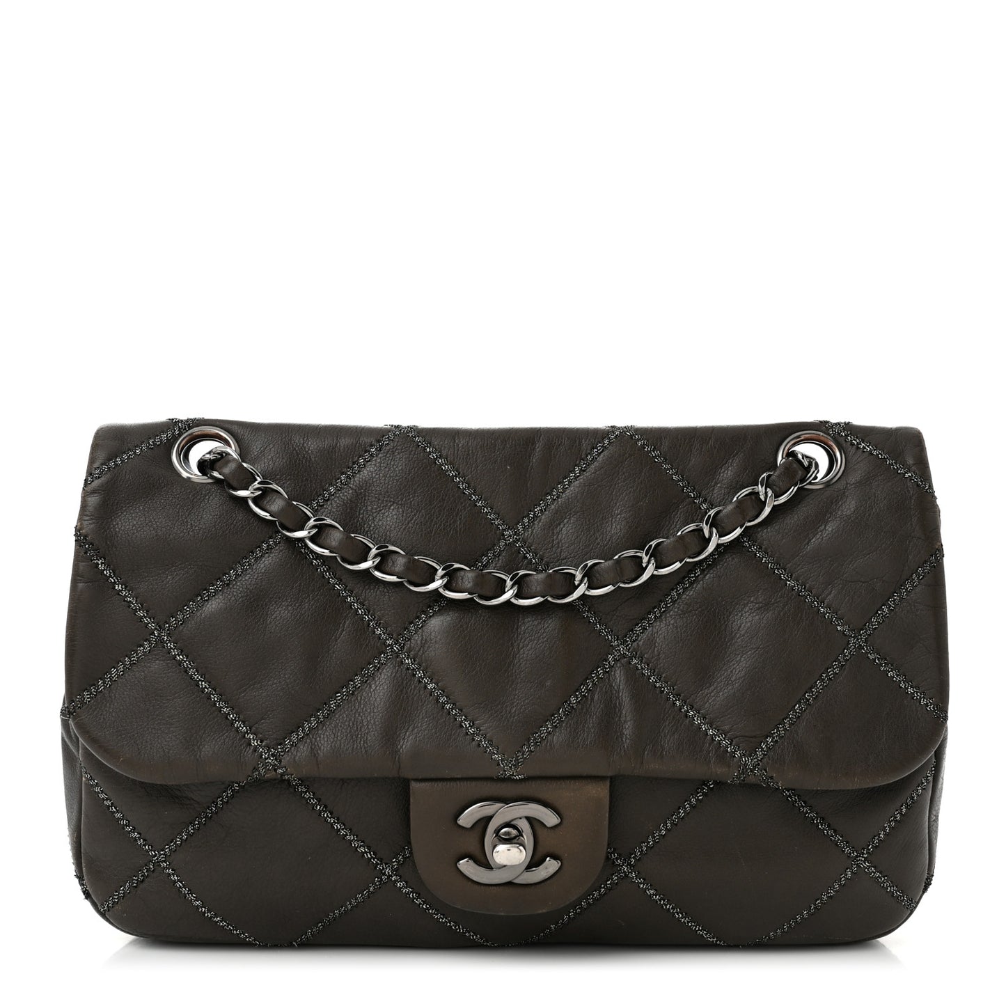Calfskin Stitch Small Flap Dark Brown