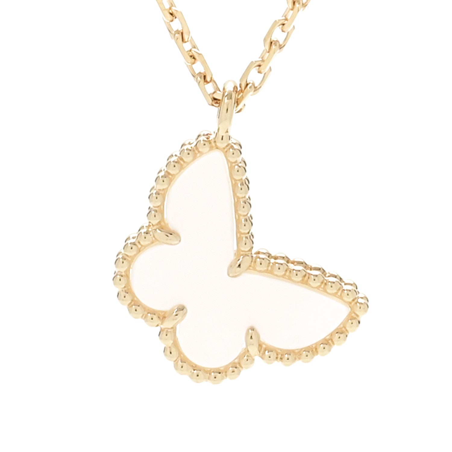 Van Cleef & Arpels 18K Yellow Gold Mother of Pearl Sweet Alhambra Butterfly Pendant Necklace 4 of 8