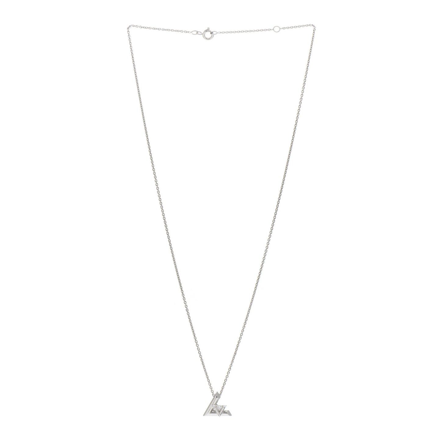 18K White Gold Diamond Small LV Volt One Pendant Necklace