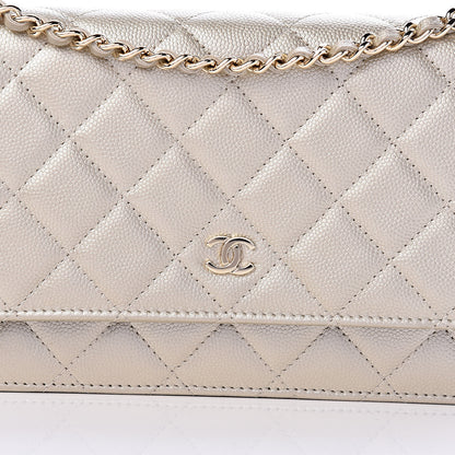 Chanel Pearly Caviar Quilted Wallet On Chain WOC Light Gold 11 of 12