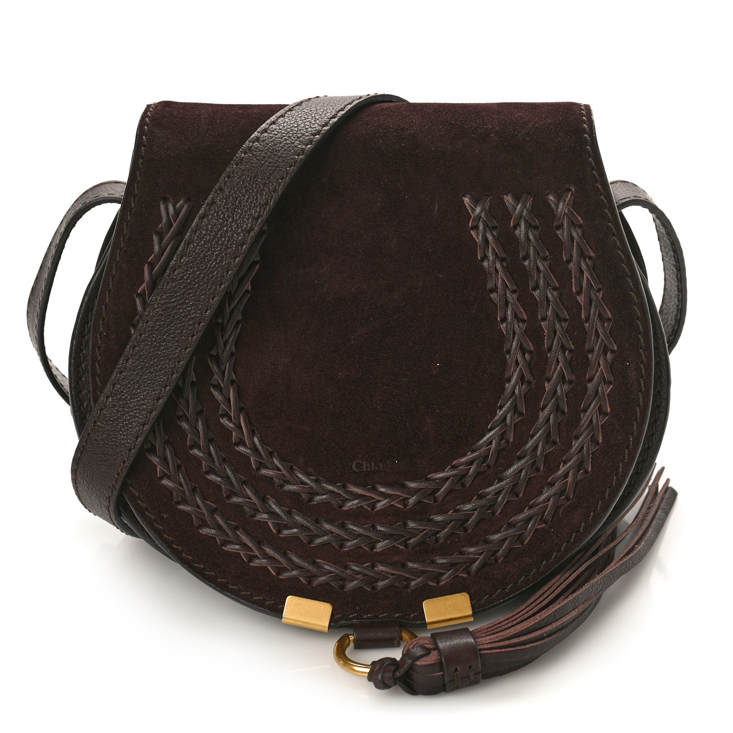 Chloe Suede Braided Small Marcie Saddle Bag Burgundy 1 of 9
