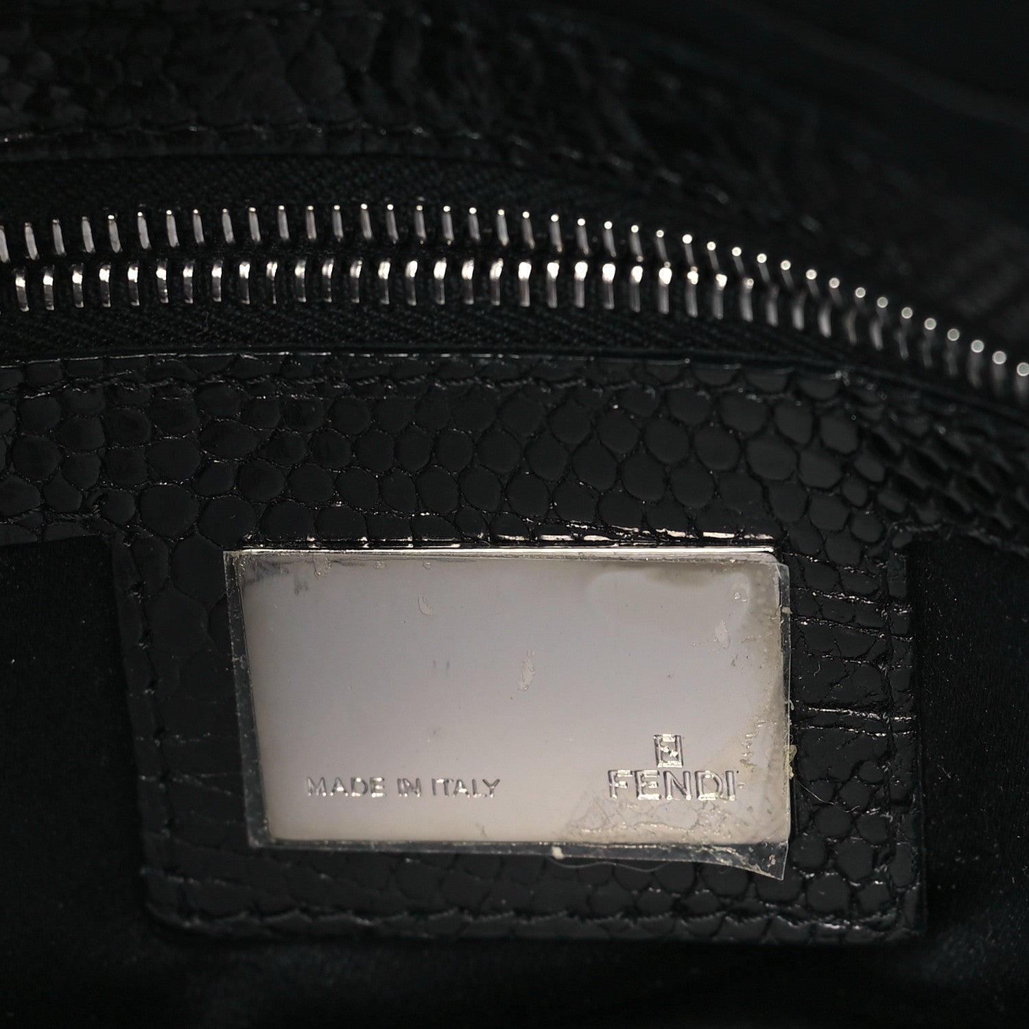Fendi Satin Lizard Crystal Baguette Black 6 of 10