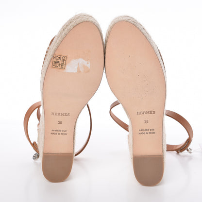 Hermes Calfskin Tivoli Espadrille Wedge Sandals 38 Naturel 5 of 9