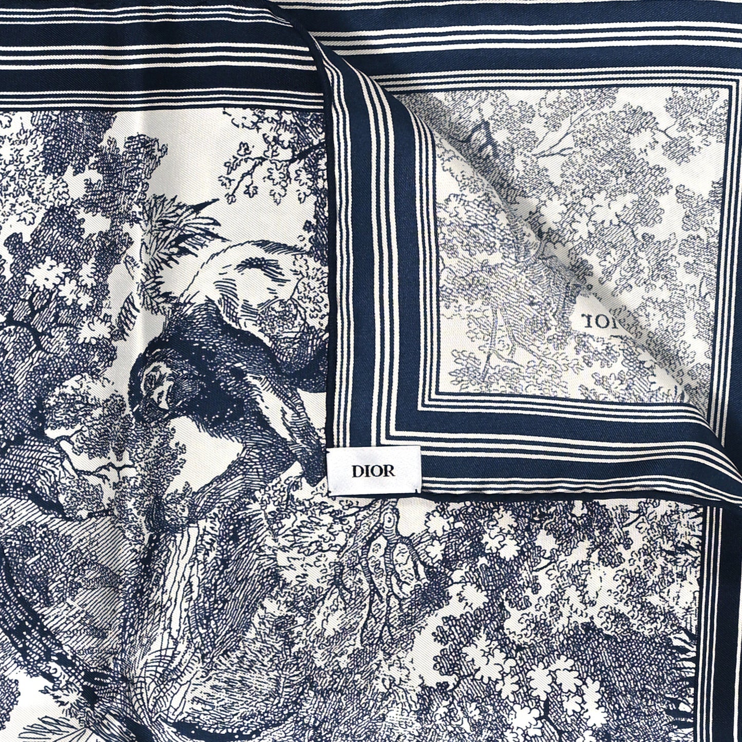 Silk Toile De Jouy Scarf Blue